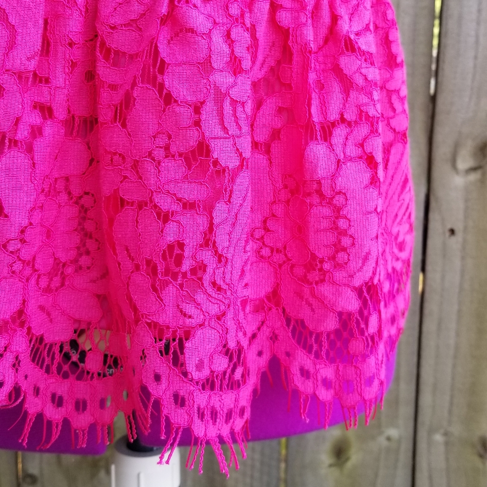 J Crew Hot Pink Peplum Lace Sleveless Top - Picture 4 of 7